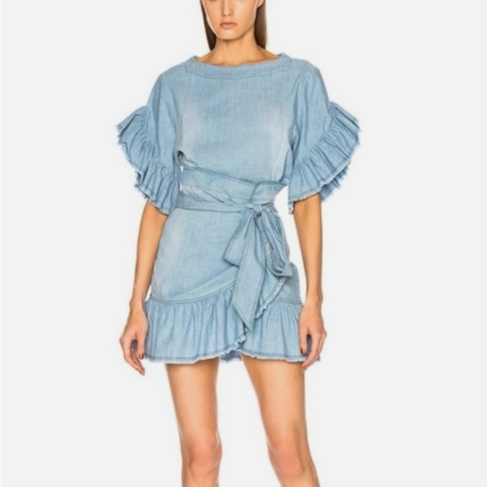 Étoile Isabel Marant Blue ruffled chambray denim dress